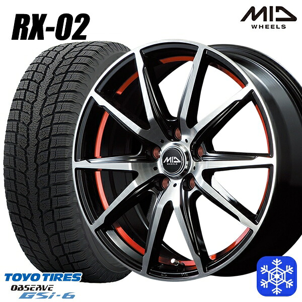 225/60R18 RAV4 NX 2024~2025年製 トーヨー オブザーブ GSi6 MID RX-02 RED 18インチ 8.0J 5H114.3 スタッドレスタイヤホイール4本セット|タイヤホイール激安王国