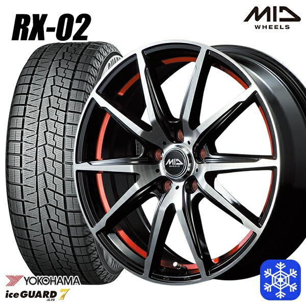 スタッドレスタイヤホイール4本セット 235/50R18 アルファード ヴァルファイア 数量限定 2022年製 ヨコハマアイスガード7 IG70 MID RX-02 RED 18インチ 7.0J 5H114.3