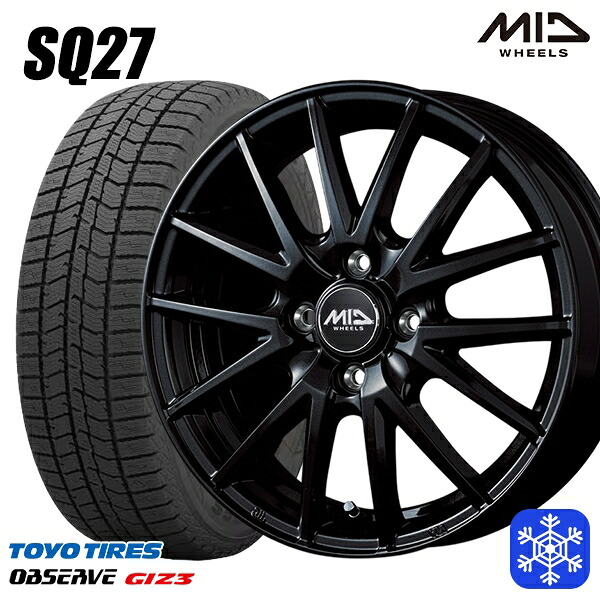 155/65R13 モコ ルークス 2024~2025年製 トーヨー オブザーブ ギズ3 MID SQ27 ブラック 13インチ 4.0J 4H100 スタッドレスタイヤホイール4本セット|タイヤホイール激安王国