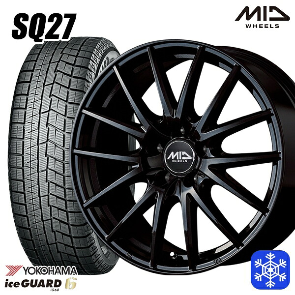 スタッドレスタイヤホイール4本セット 225/60R17 アルファード ヴェルファイア 2021～2023年製 ヨコハマ アイスガード IG60 MID SQ27 ブラック 17インチ 7.0J 5H114.3