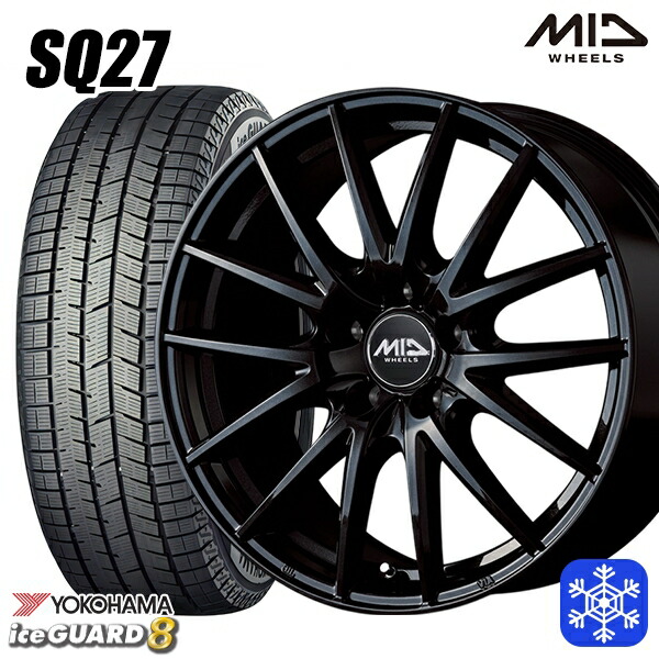 スタッドレスタイヤホイール4本セット 195/60R17 60系プリウス 2025年製 ヨコハマ アイスガード8 IG80 MID SQ27 ブラック 17インチ 7.0J 5H114.3