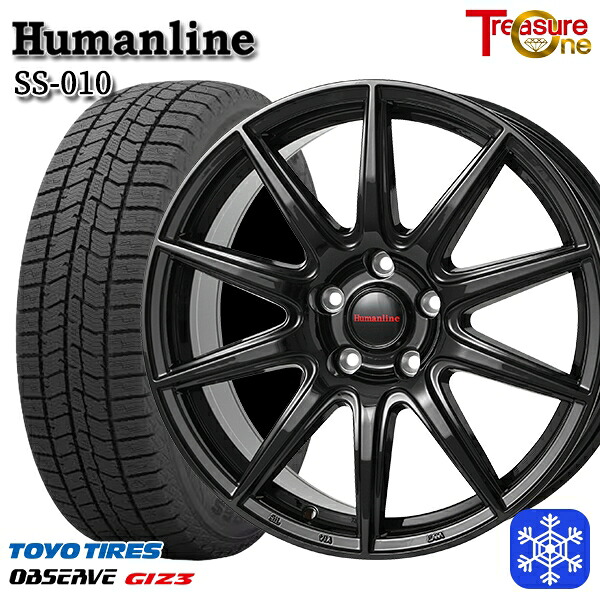 スタッドレスタイヤホイール4本セット 215/65R16 98Q インプレッサXV フォレスターSH系 2024～2025年製 トーヨー オブザーブ ギズ3 トレジャーワン ヒューマンライン SS010 BK 16インチ 6.5J 5H100