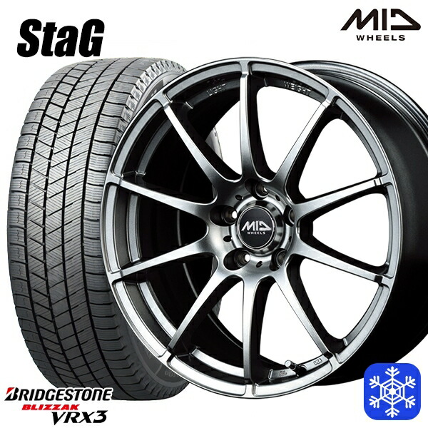スタッドレスタイヤホイール4本セット 215/70R16 100Q デリカD5 2024～2025年製 ブリヂストン ブリザック VRX3 MID シュナイダースタッグ メタリックグレー 16インチ 6.5J 5H114.3