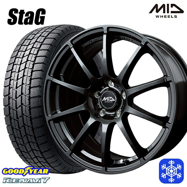スタッドレスタイヤホイール4本セット 185/60R15 シエンタ（170系） 2024～2025年製 グッドイヤー アイスナビ7 NAVI7 MID シュナイダースタッグ ストロングガンメタ 15インチ 6.0J 5H100
