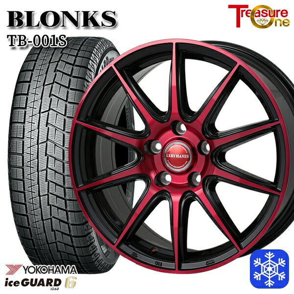スタッドレスタイヤホイール4本セット 225/60R17 インプレッサ フォレスター 2021～2023年製 ヨコハマ アイスガード IG60 レジャーワン ブロンクス TB001S BP/レッドクリア 17インチ 7.0J 5H100