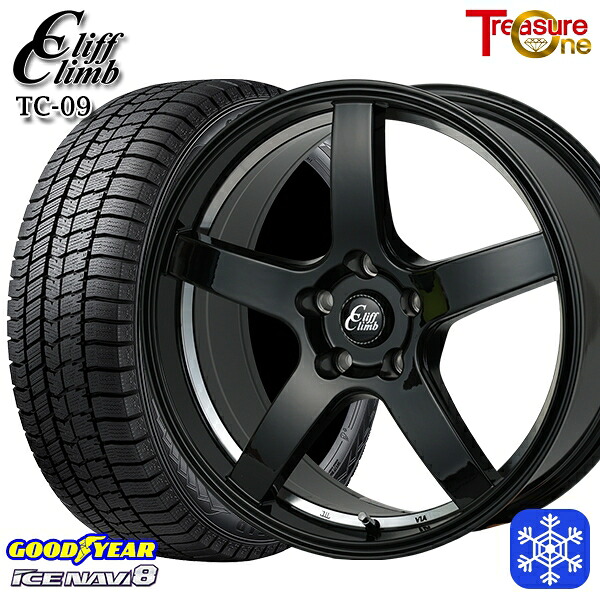 スタッドレスタイヤホイール4本セット 215/55R17 フォレスター レガシィ 2024～2025年製 グッドイヤー アイスナビ8 NAVI8 トレジャーワン クリフクライム TC09 BK 17インチ 7.0J 5H100