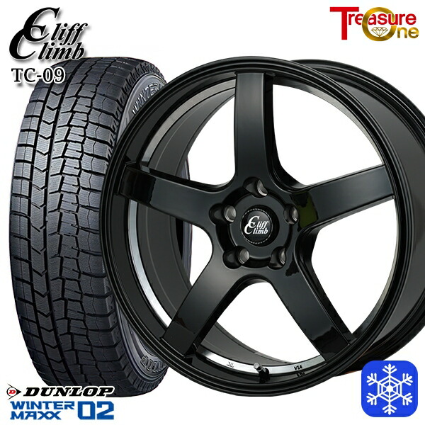 スタッドレスタイヤホイール4本セット 235/50R18 101T アルファード ヴァルファイア 2023年製 ダンロップ ウィンターマックス WM02 ■ トレジャーワン クリフクライム TC09 BK 18インチ 7.0J 5H114.3