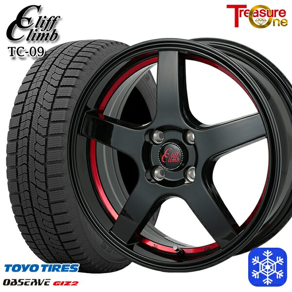 スタッドレスタイヤホイール4本セット 165/55R15 N-BOX タント 2024～2025年製 トーヨー オブザーブ ギズ2 トレジャーワン クリフクライム TC09 BK/レッド 15インチ 4.5J 4H100
