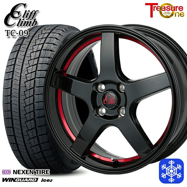 スタッドレスタイヤホイール4本セット 165/55R14 モコ ルークス 2025年製 ネクセン ウィンガードアイス2 トレジャーワン クリフクライム TC09 BK/レッド 14インチ 4.5J 4H100
