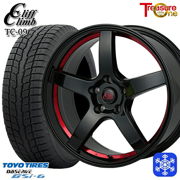 スタッドレスタイヤホイール4本セット 225/60R18 RAV4 NX 2022～2023年製 トーヨー オブザーブ GSi-6 トレジャーワン クリフクライム TC09 BK/レッド 18インチ 8.0J 5H114.3