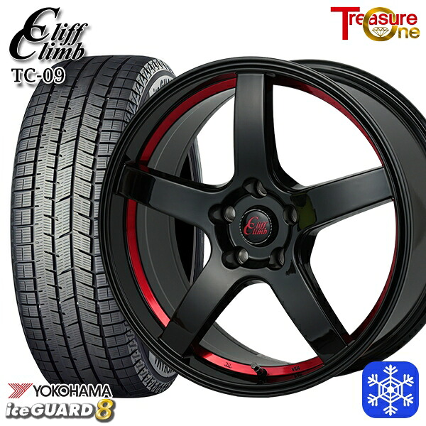 225/60R18 RAV4 NX 2025～2026年製 ヨコハマ アイスガード8 IG80 トレジャーワン クリフクライム TC09 BK/レッド 18インチ 8.0J 5H114.3 スタッドレスタイヤホイール4本セット｜タイヤホイール激安王国