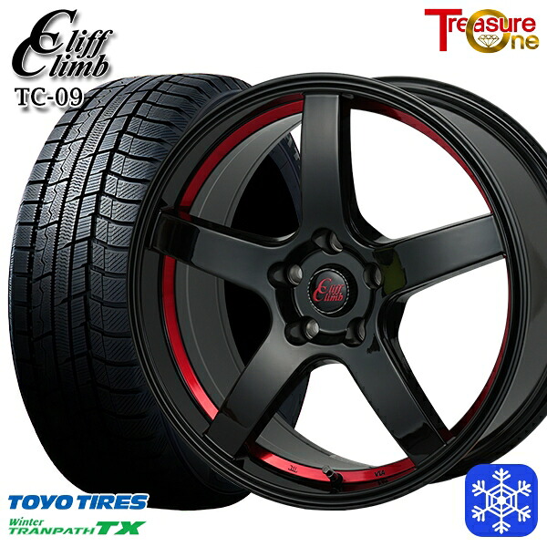 225/50R18 ヴェゼル エクストレイル 2025年製 トーヨー ウィンター トランパス TX トレジャーワン クリフクライム TC09 BK/レッド 18インチ 7.0J 5H114.3 スタッドレスタイヤホイール4本セット｜タイヤホイール激安王国