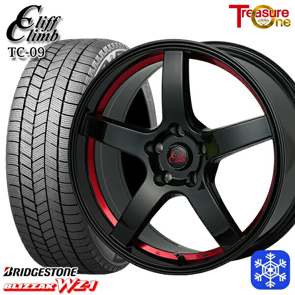 225/60R18 RAV4 NX 2025~2026年製 ブリヂストン ブリザック WZ1 トレジャーワン クリフクライム TC09 BK/レッド 18インチ 7.0J 5H114.3 スタッドレスタイヤホイール4本セット|タイヤホイール激安王国