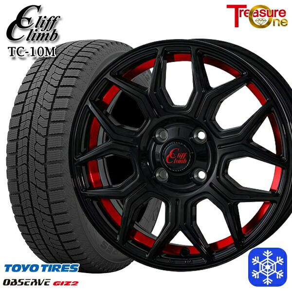 スタッドレスタイヤホイール4本セット 165/55R15 N-BOX タント 2024～2025年製 トーヨー オブザーブ ギズ2 トレジャーワン クリフクライム TC10M BK/レッド 15インチ 5.0J 4H100