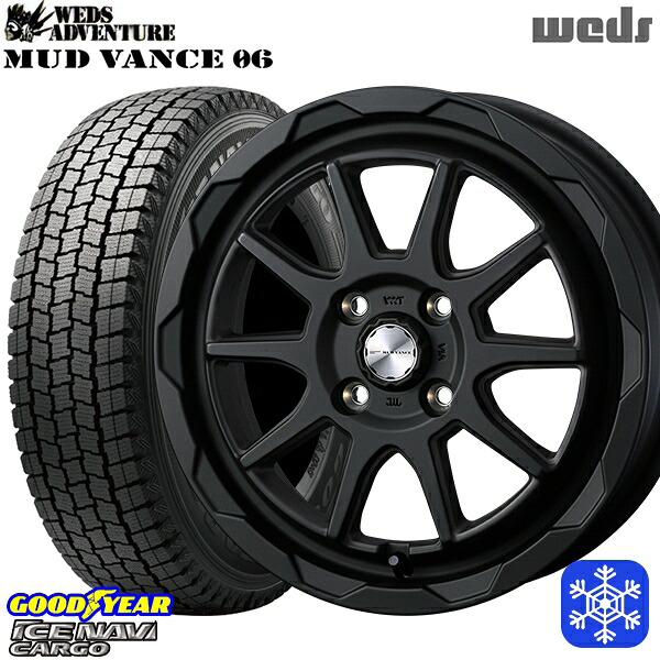145/80R12 80/78N 2024~2025年製 グッドイヤー アイスナビカーゴ Weds マッドヴァンス06 フルマットブラック 12インチ 4.0J 4H100 スタッドレスタイヤホイール4本セット|タイヤホイール激安王国