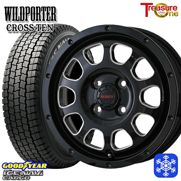 145/80R12 80/78N 2024～2025年製 グッドイヤー アイスナビカーゴ トレジャーワン ワイルドポータークロステン BK/SM 12インチ 4.0J 4H100 スタッドレスタイヤホイール4本セット｜タイヤホイール激安王国
