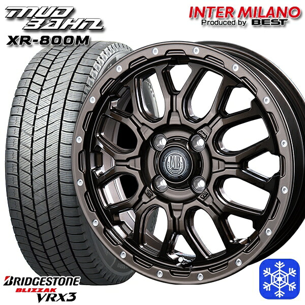 スタッドレスタイヤホイール4本セット 165/60R15 ハスラー ソリオ 2024～2025年製 ブリヂストン ブリザック VRX3 インターミラノ マッドバーン XR-800M GBR/PP 15インチ 4.5J 4H100