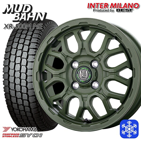 145/80R12 80/78N 2024～2025年製 ヨコハマ SY01 インターミラノ マッドバーン XR-800M ME チッピンググリーン（CGR） 12インチ 4.0J 4H100+42 スタッドレスタイヤホイール4本セット｜タイヤホイール激安王国