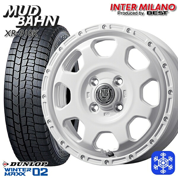 165/65R14 ハスラー ソリオ 2025年製 ダンロップ ウィンターマックス WM02 インターミラノ マッドバーン XR-910K PWH/PP 14インチ 4.5J 4H100+45 スタッドレスタイヤホイール4本セット｜タイヤホイール激安王国