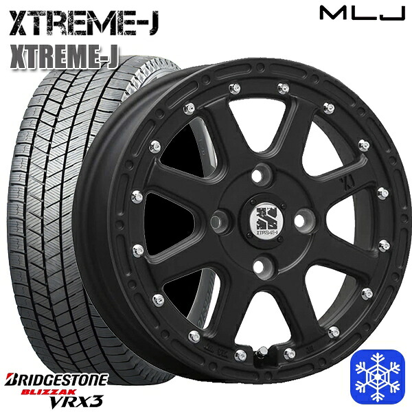 165/65R15 タフト ソリオ 2024～2025年製 ブリヂストン ブリザック VRX3 MLJ エクストリームJ フラットブラック 15インチ 4.5J 4H100 スタッドレスタイヤホイール4本セット｜タイヤホイール激安王国