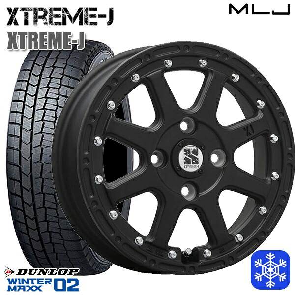 165/60R15 ハスラー ソリオ 2024～2025年製 ダンロップ ウィンターマックス WM02 MLJ エクストリームJ フラットブラック 15インチ 4.5J 4H100 スタッドレスタイヤホイール4本セット｜タイヤホイール激安王国