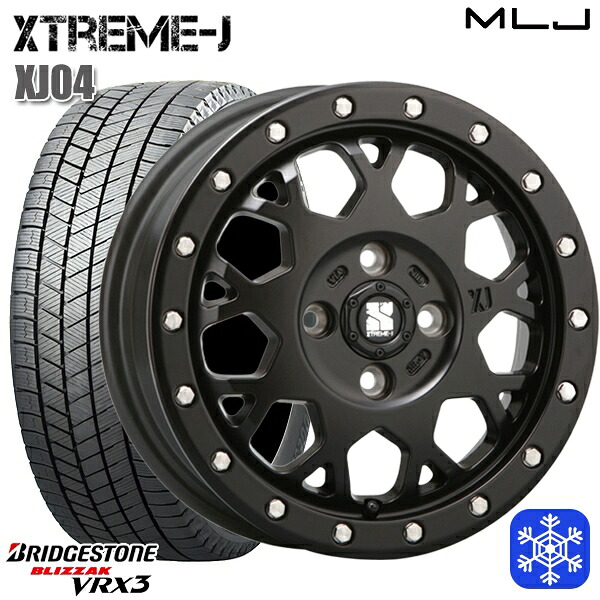 165/55R14 モコ ルークス 2024~2025年製 ブリヂストン ブリザック VRX3 MLJ エクストリームJ XJ04 サテンブラック 14インチ 4.5J 4H100 スタッドレスタイヤホイール4本セット|タイヤホイール激安王国