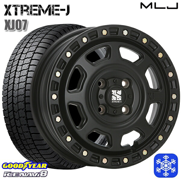 165/55R15 N-BOX タント 2024～2025年製 グッドイヤー アイスナビ8 NAVI8 MLJ エクストリームJ XJ07 サテンブラック 15インチ 4.5J 4H100 スタッドレスタイヤホイール4本セット｜タイヤホイール激安王国
