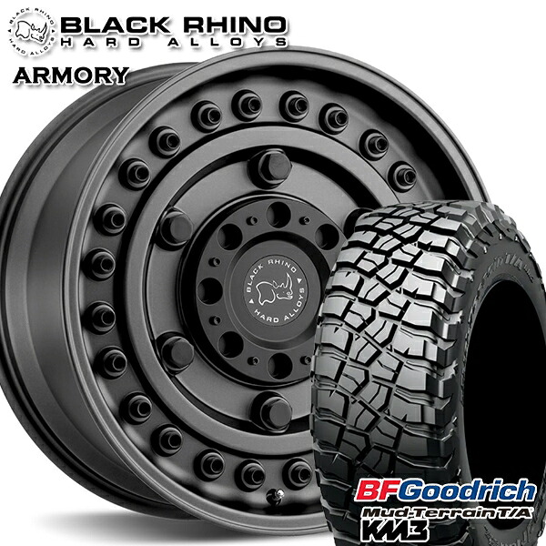 4/10ﾎﾟｲﾝﾄ10倍★JEEPラングラー 245/75R17 121/118Q RBL BFグッドリッチ マッドテレーン T/A KM3 ブラックライノ ARMORY アーモリー GUNBLACK 17インチ 8.0J 5H127 サマータイヤホイールセット