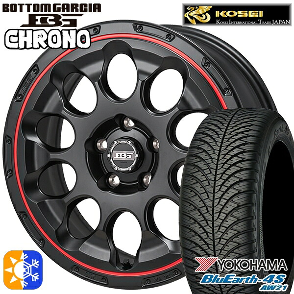 215/45R17 91W XL ヨコハマ ブルーアース 4S AW21 コーセイ ボトムガルシア クロノ セミグロスブラック/レッドリム 17インチ 7.0J 5H114.3 オールシーズンタイヤホイールセット