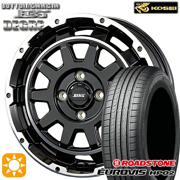 165/65R15 ネクセン ロードストーン ユーロビズ HP02 コーセイ ボトムガルシア ディグレ ブラックポリッシュ 15インチ 4.5J 4H100 サマータイヤホイールセット