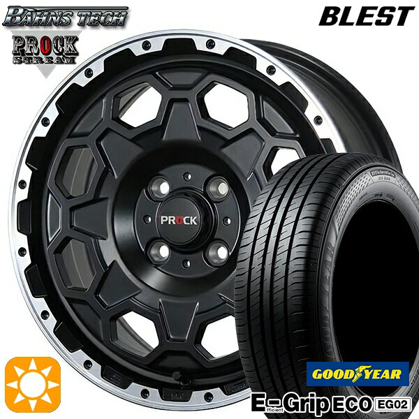 フィット アクア 185/60R15 84H グッドイヤー エフィシェントグリップ EG02 ブレスト バーンズテック プロックストリーム セミグロスブラック 15インチ 6.0J 4H100 サマータイヤホイールセット|タイヤホイール激安王国