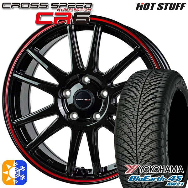 215/60R17 100V ヨコハマ ブルーアース 4S AW21 HotStuff ホットスタッフ クロススピード CR6 グロスガンメタレッドライン 17インチ 7.0J 5H114.3 オールシーズンタイヤホイールセット