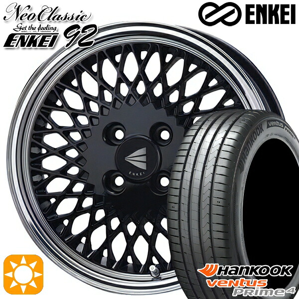 185/55R16 83H ハンコック ベンタスプライム4 K135 ENKEI ネオクラシック エンケイ92 ブラックwithマシンドリップ 16インチ 6.5J 4H100 サマータイヤホイールセット|タイヤホイール激安王国