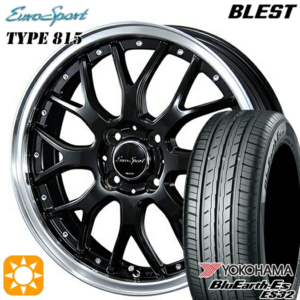 185/65R15 88S ヨコハマ ブルーアース ES32 BLEST ユーロスポーツ タイプ815 グロスブラック 15インチ 5.5J 4H100 サマータイヤホイールセット