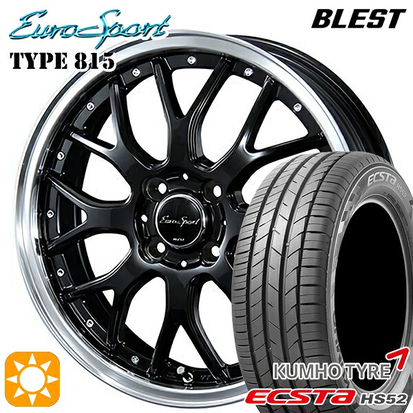 195/45R16 84V XL クムホ エクスタ HS52 BLEST ユーロスポーツ タイプ815 グロスブラック 16インチ 6.0J 4H100 サマータイヤホイールセット｜タイヤホイール激安王国