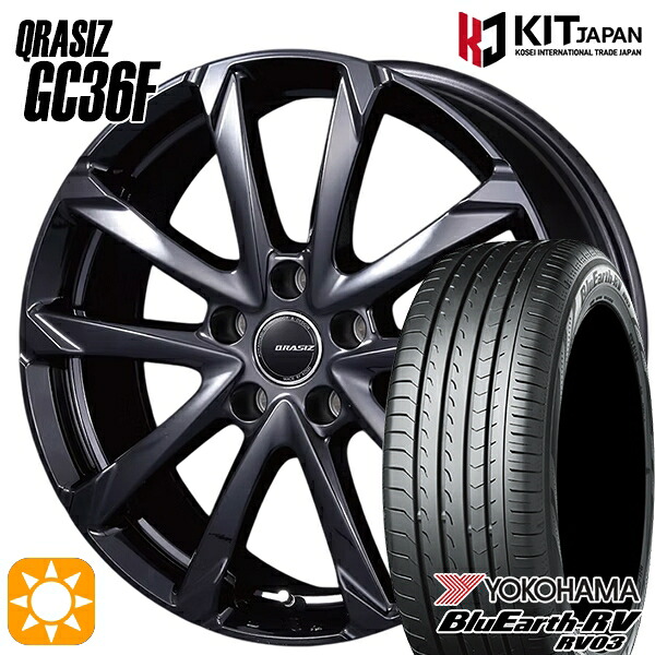 215/50R17 95V XL ヨコハマ ブルーアース RV03 コーセイ クレイシズ GC36F グロッシーブラック 17インチ 7.0J 5H100 サマータイヤホイールセット