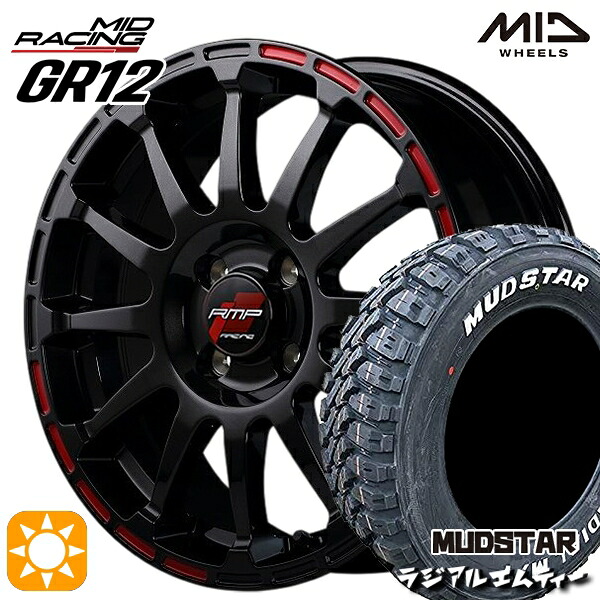 ライズ ロッキー 215/70R16 100T マッドスター ラジアル M/T ホワイトレター MID RMPレーシング GR12 クリスタルブラック/ストロボレッド 16インチ 6.0J 4H100 サマータイヤホイールセット