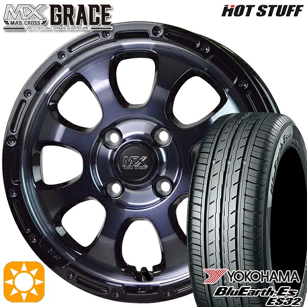 155/65R14 75S ヨコハマ ブルーアース ES32 HotStuff マッドクロス グレイス BKC/BK 14インチ 4.5J 4H100 サマータイヤホイールセット