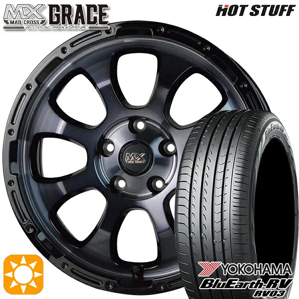 RAV4 エクストレイル 225/60R17 99H ヨコハマ ブルーアース RV03 HotStuff マッドクロス グレイス BKC/BK 17インチ 7.0J 5H114.3 サマータイヤホイールセット