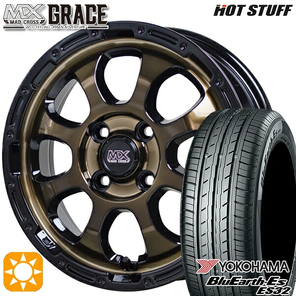 155/65R14 75S ヨコハマ ブルーアース ES32 HotStuff マッドクロス グレイス BRC/BK 14インチ 4.5J 4H100 サマータイヤホイールセット