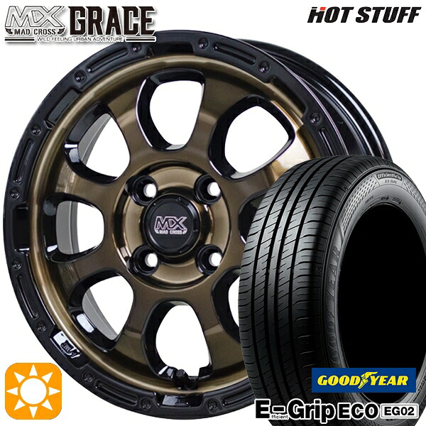 アクア クロスビー 185/55R16 83V グッドイヤー エフィシェントグリップ EG02 HotStuff マッドクロス グレイス BRC/BK 16インチ 6.0J 4H100 サマータイヤホイールセット｜タイヤホイール激安王国