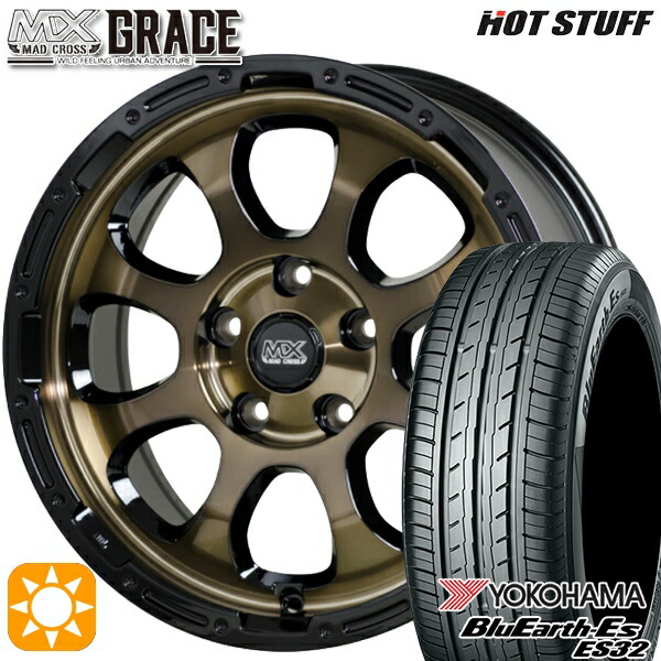 4/10ﾎﾟｲﾝﾄ10倍★RAV4 エクストレイル 225/60R17 99H ヨコハマ ブルーアース ES32 HotStuff マッドクロス グレイス BRC/BK 17インチ 7.0J 5H114.3 サマータイヤホイールセット