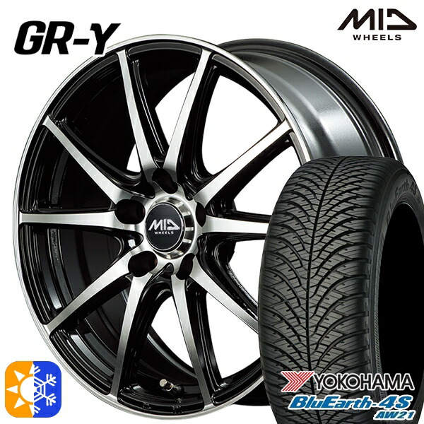 170シエンタ 185/60R15 88H XL ヨコハマ ブルーアース 4S AW21 MID GR-ガンマ BKP 15インチ 6.0J 5H100 +45 オールシーズンタイヤホイールセット