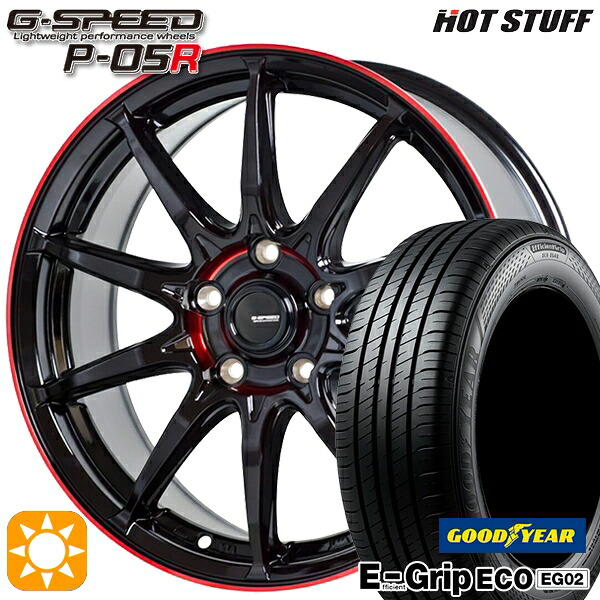 30/50プリウス カローラスポーツ 205/55R16 91V グッドイヤー エフィシェントグリップ EG02 HotStuff ジースピード P-05R ブラックレッドクリア 16インチ 6.5J 5H100 サマータイヤホイールセット|タイヤホイール激安王国