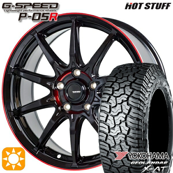 デリカD5 LT215/70R16 100/97Q ヨコハマ ジオランダー X-AT G016 ホットスタッフ ジースピード P-05R ブラックレッドクリア 16インチ 6.5J 5H114.3 サマータイヤホイールセット