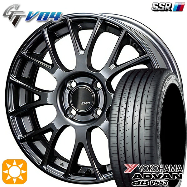 アクア デミオ ノート 195/55R16 87V ヨコハマ アドバンデシベル V553 SSR GTV04 メタリックグレー 16インチ 6.0J 4H100 サマータイヤホイールセット 100,100円