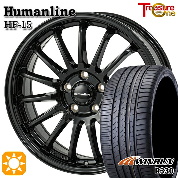 4/10ﾎﾟｲﾝﾄ10倍★アクセラ アテンザ 215/45R18 93W XL ウィンラン R330 トレジャーワン ヒューマンライン HF15 BK 18インチ 7.0J 5H114.3 サマータイヤホイールセット