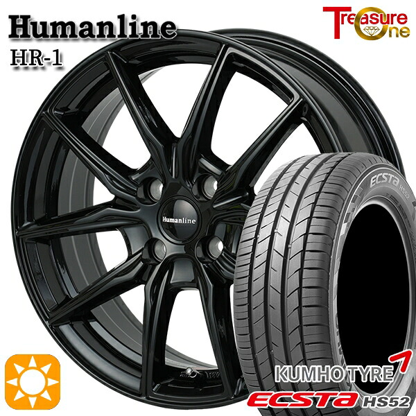 アクア ヤリス 195/50R16 88V XL クムホ エクスタ HS52 トレジャーワン ヒューマンライン HR1 BK 16インチ 6.0J 4H100 サマータイヤホイールセット|タイヤホイール激安王国