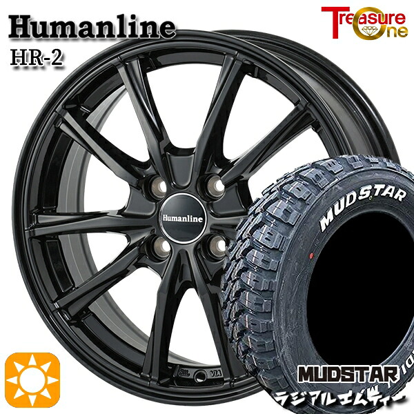 アクア クロスビー 175/60R16 82H マッドスター ラジアル M/T ホワイトレター トレジャーワン ヒューマンライン HR2 BK 16インチ 6.0J 4H100 サマータイヤホイールセット