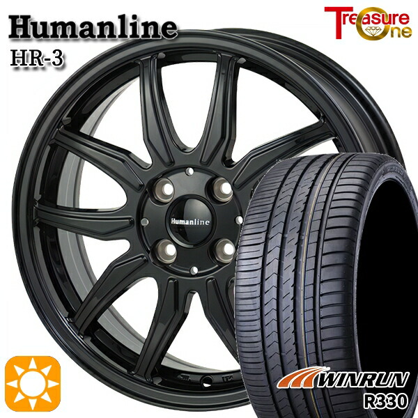 N-BOX ウェイク 165/55R15 75H ウィンラン R330 トレジャーワン ヒューマンライン HR3 BK 15インチ 4.5J 4H100 サマータイヤホイールセット